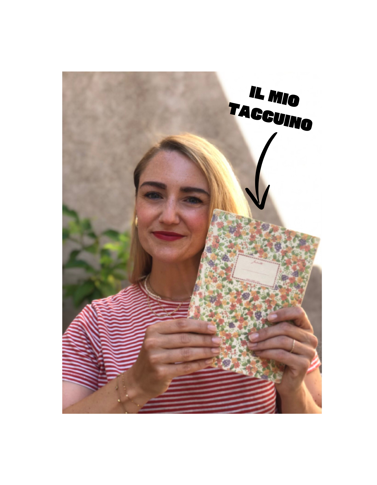 Francesca con il taccuino in cui annotava le espressioni francesi